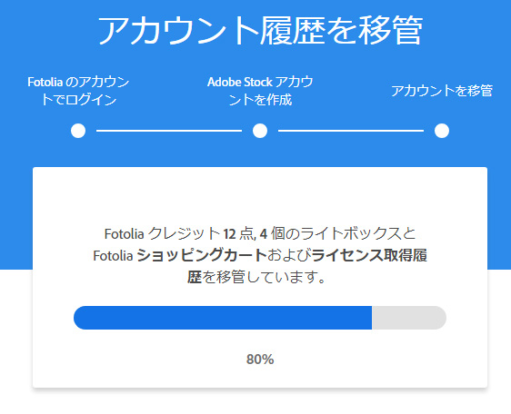  	  アカウントを Adobe Stock へ移管する
